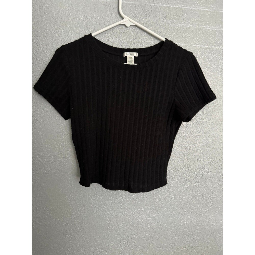 Black Cropped Round Neck Top